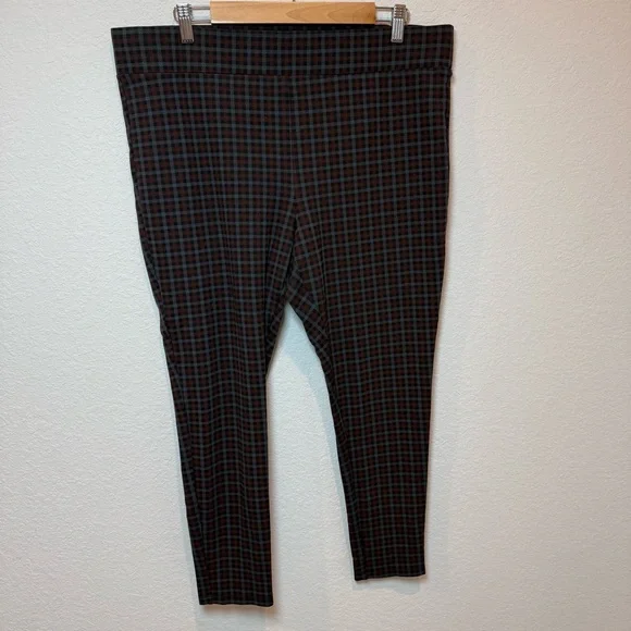 LOFT Women's Burgundy Plaid Checkered Leggings - Picture 2 of 6